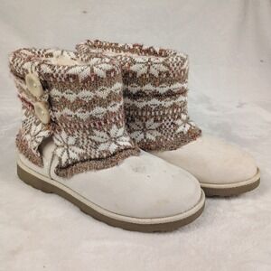 Makalu Ankle Boots Womens Size 9 Cream Knit Fair Isle Faux Fur Lined